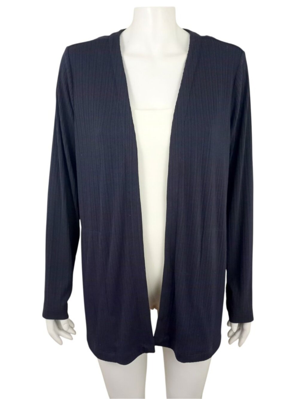 J Jill Wearever Navy Blue Textured Knit Open Cardigan Sweater Jacket Womens M